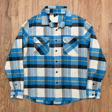 OVO Flannel Shirt Mens L/XL Blue Plaid Octobers Very Own Drake Toronto Owl Logo picture