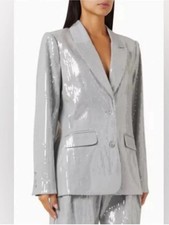 NWT Good American Sequin Oversized Blazer Jacket Heather Grey Sz. Small picture