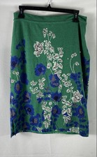 Maeve Anthropologie Women's Farrow Green Floral Herringbone Knit Skirt Sz M picture