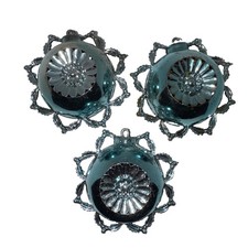 Vintage Bradford Set Of 3 Unbreakable Atomic Blue Silver Flower Indented Stars picture