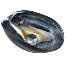 Murano Italy Hand Blown Art Glass Bowl Blue Gray Swirl Iridescent 9” picture