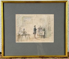 Antique John Leech Drawing Victorian Men Painting Art 19th C. English Cartoon picture