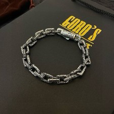 Goro's Punk Rock Retro Engraved Chain Bracelet Antiqued Silver Textured Link  picture