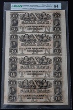 1840s $10 Uncut Sheet New Orleans Canal & Banking Co CH UNC64 PMG 950722-20 picture