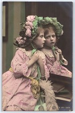A Girl Looking into the Mirror - Vtg. Germany Rotophot RPPC (~1910) picture