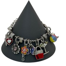 Brighton Silver Charm Bracelet Summer Beach Martini Colorful Enamel Charms 7