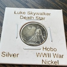 HOBO Luke Skywalker Death Star Made From A REAL WWII Silver War Nickel picture