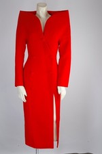 Red Avant Garde Exaggerated Shoulder Long Trench Coat Dress High Slit Womens S picture