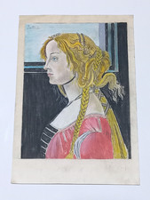 Sandro Botticelli Drawing on paper (Handmade) signed and stamped mixed media. picture