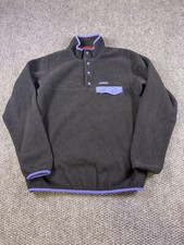 Patagonia Synchilla Snap-T Fleece Pullover Mens Large Black Snap Pocket Outdoor picture