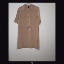 Worthington Large Tan Polyester Shirt Dress Button Front Drawstring Waist picture