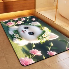 Bath Mat Featuring an Adorable White Kitten Print, Made of Flannel Material fo picture
