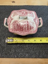 Vtg Johnson Bros China Sugar w/lid OLD BRITAIN CASTLES England Red Transferware picture