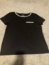 NWOT TALBOTS TWEED TRIM TSHIRT POCKET CREWNECK BLACK COTTON TEE SIZE S/P picture