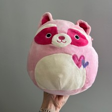 Squishmallows Pink Raccoon Plush Embroidered Hearts 8 Inch Stuffed Animal Toy picture