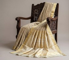 Sanskriti Vintage Brocade Zari Woven Kanjivaram Style Pure Silk Saree Golden picture