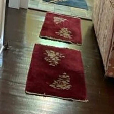 Antique Pair Nichols Wool Floral Area Rug  Burgundy  picture
