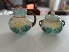 Vintage English Genuine Samuel Lear Majolica  Water Lily Creamer & Sugar Bowl picture