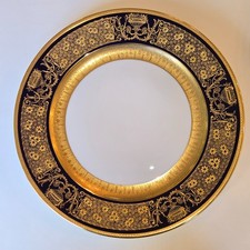2 Antique Rosenthal Black & 24k Gold Encrusted Flower Basket Plate Germany picture