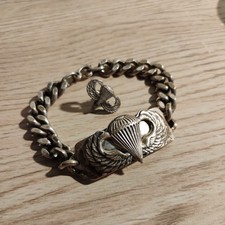 WWII US Army Airborne paratrooper jump wings Sterling bracelet/1 earring 58Grams picture