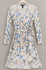 BCBGMAXAZRIA Adele Wrap Dress Womens S Geometric Print Long Sleeve Ruffle picture