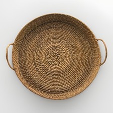 Large Round Handwoven Rattan Wicker Tray Basket With Handles picture