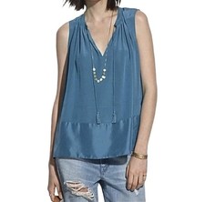Madewell Shadowbox Blue Teal 100% Silk Sleeveless Blouse Top Sz L picture