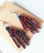 Bloody Hand Dangle Earrings – Red Glitter Resin – Halloween Gothic Horror picture
