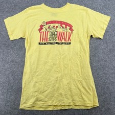 Vintage Super Cities Walk T Shirt Mens Large Yellow Single Stitch Six Flags USA picture
