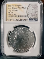 2021-O MORGAN SILVER DOLLAR NEW ORLEANS PRIVY MARK EARLY RELEASES MS69 NGC picture