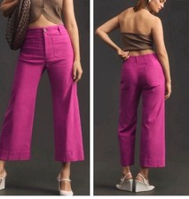 Maeve Colette Cropped Pants, Pink, Wide-Leg, High-Rise, Stretch, Anthropologie picture