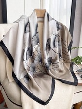 100% Silk Luxurious Gingko Leaf Printed Pattern Scarf. Premium Quality. 35”X 35” picture