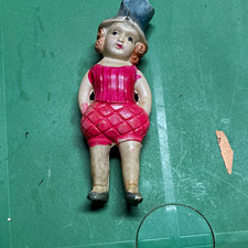 Vintage Celluloid Girl Doll Figure w/ Blue Hat Red/Pink Dress Age 3-4 picture