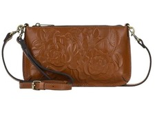 Patricia Nash Laurina Tooled Leather Crossbody Bag W/ Wristlet Strap-Tan-NWOT picture