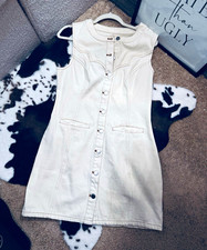 Le Lis Ivory Denim Cotton Sleeveless Button-Front Mini Dress Women's L picture