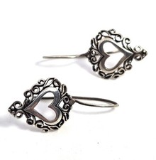 Jezebel retro open work filigree heart tribal vintage sterling silver earrings picture