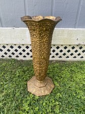Antique Barbour Silver Co 18.5” Trumpet Floor Vase Gold BSCEP Repousse Gothic picture