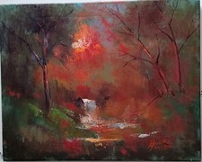 Buck Paulson's Original 20x16 Painting Original 2018 Waterfall, Forest, Sunset picture