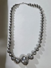 Vintage Native American Indian Sterling Silver Bead Necklace picture