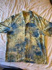 Caribbean Joe Men's XL Blue White Floral Hawaiian Short Sleeve Cotton Button Up picture