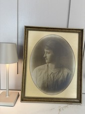 Antique Sepia Portrait Young Woman 1910-1920s Edwardian Framed  Photo Oval 40x30 picture
