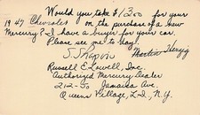 New York City Queens Village Mercury Car Dealer Russell Lowell Vtg Postcard F30 picture