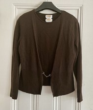 Vtg Talbots Brown Merino Wool Sweater Set Cardigan & Tank Top Sz Large READ picture