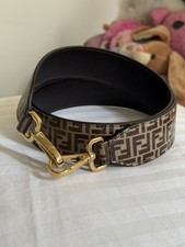 Fendi Zucca Monogram Logo Detachable Baguette Bag Strap Gold-Tone Brown/Black picture