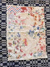 Vintage Floral Patchwork Doll Quilt Top Feedsack Cutter Decor 25X18 picture