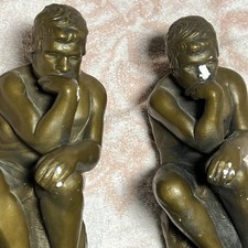 Vtg  Auguste Rodin replicas The Thinker Chalkware Bronze paint  Bookends repairs picture