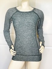 LULULEMON ATHLETICA GREEN BLEND BOAT NECK LONG SLEEVE ACTIVEWEAR TOP SIZE: 4 picture