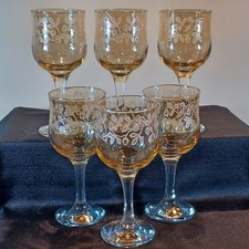 Cristalleria Fratelli Fumo Wine Glasses Amber Iridescent Made In Italy Set Of 6 picture