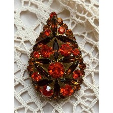 Juliana Verified Vintage Orange & Brown Teardrop Brooch/Necklace Pendant picture