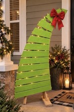 Green Wooden Slat Christmas Tree Yard Decor, Illuminated, Free Standing picture